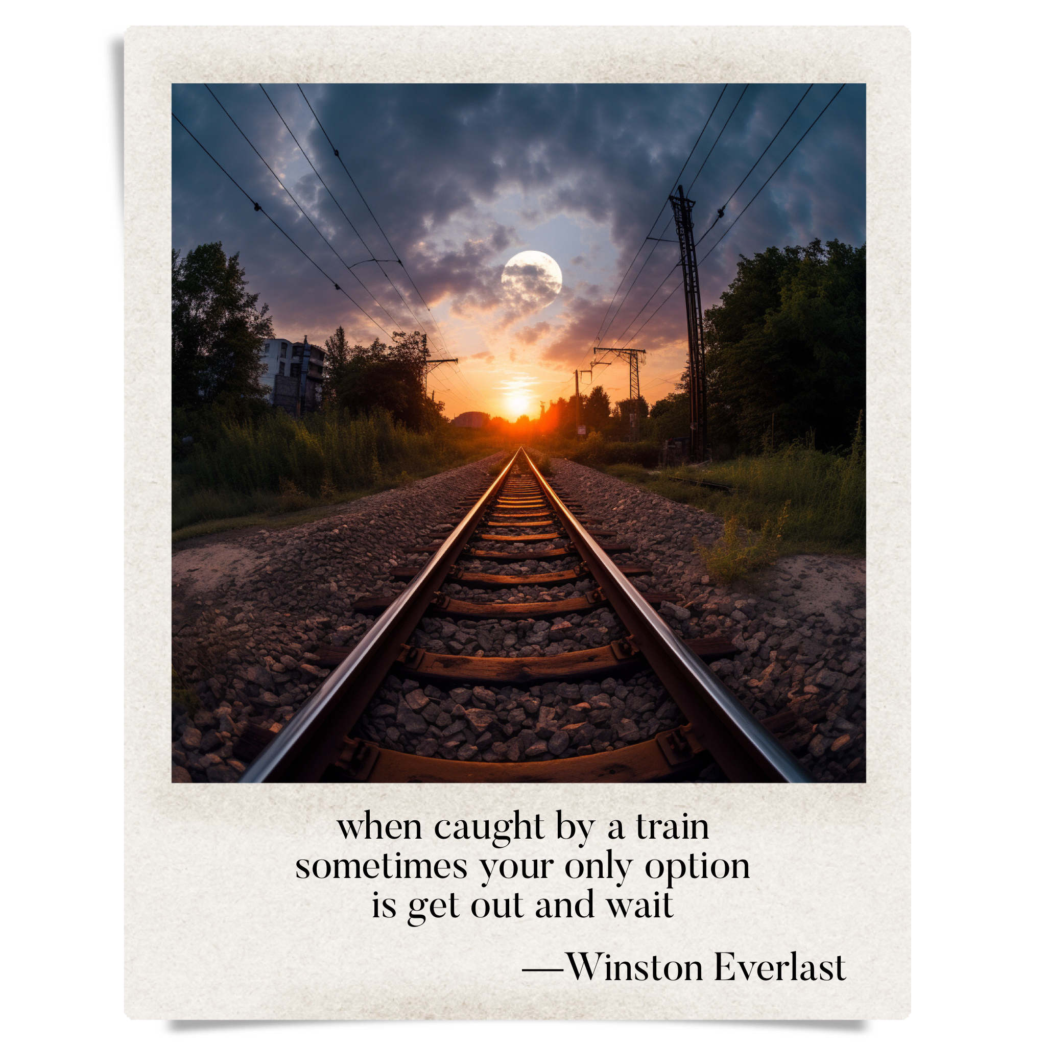 when caught by a train / sometimes your only option / is get out and wait — haiga by Winston Everlast