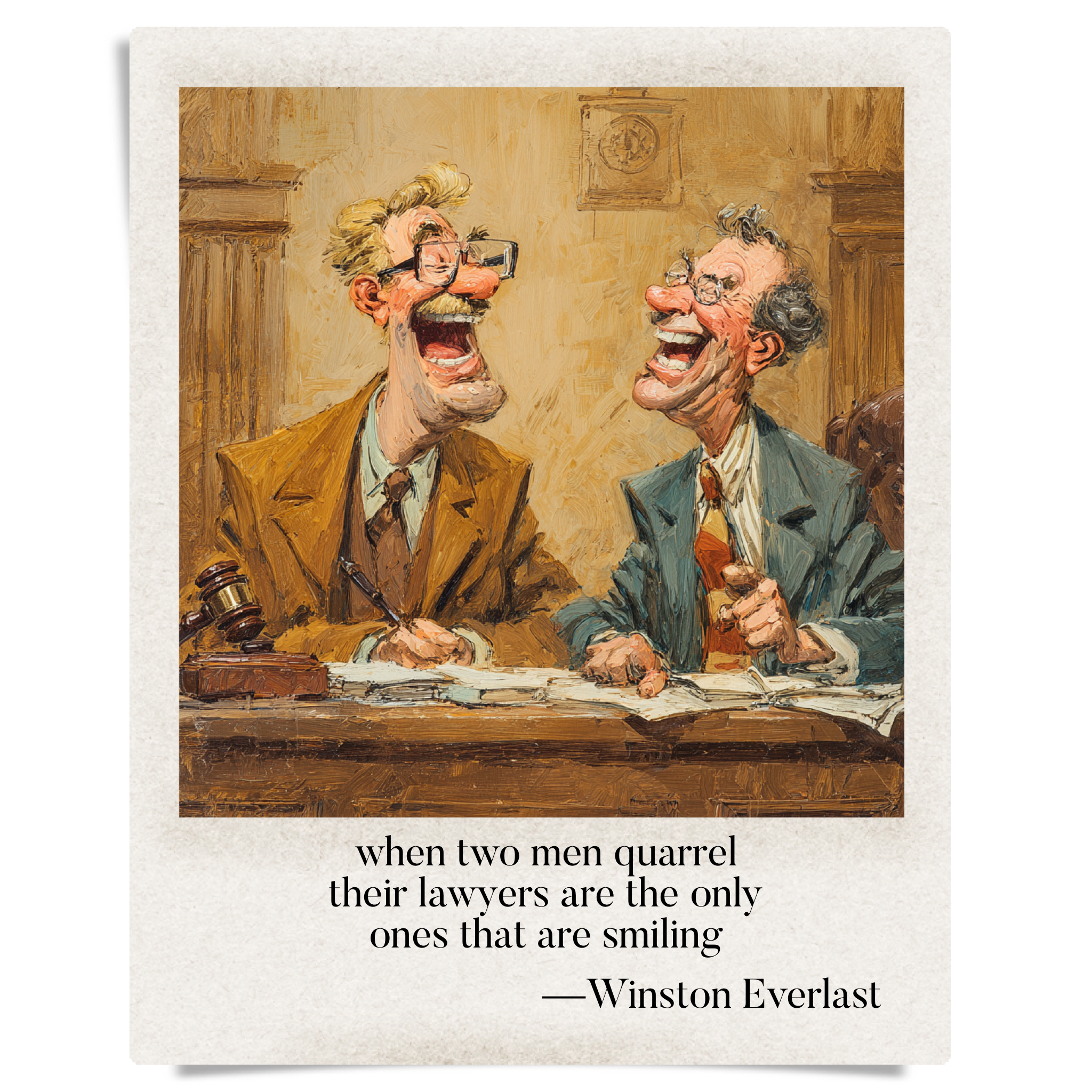when two men quarrel / their lawyers are the only / ones that are smiling — haiga by Winston Everlast