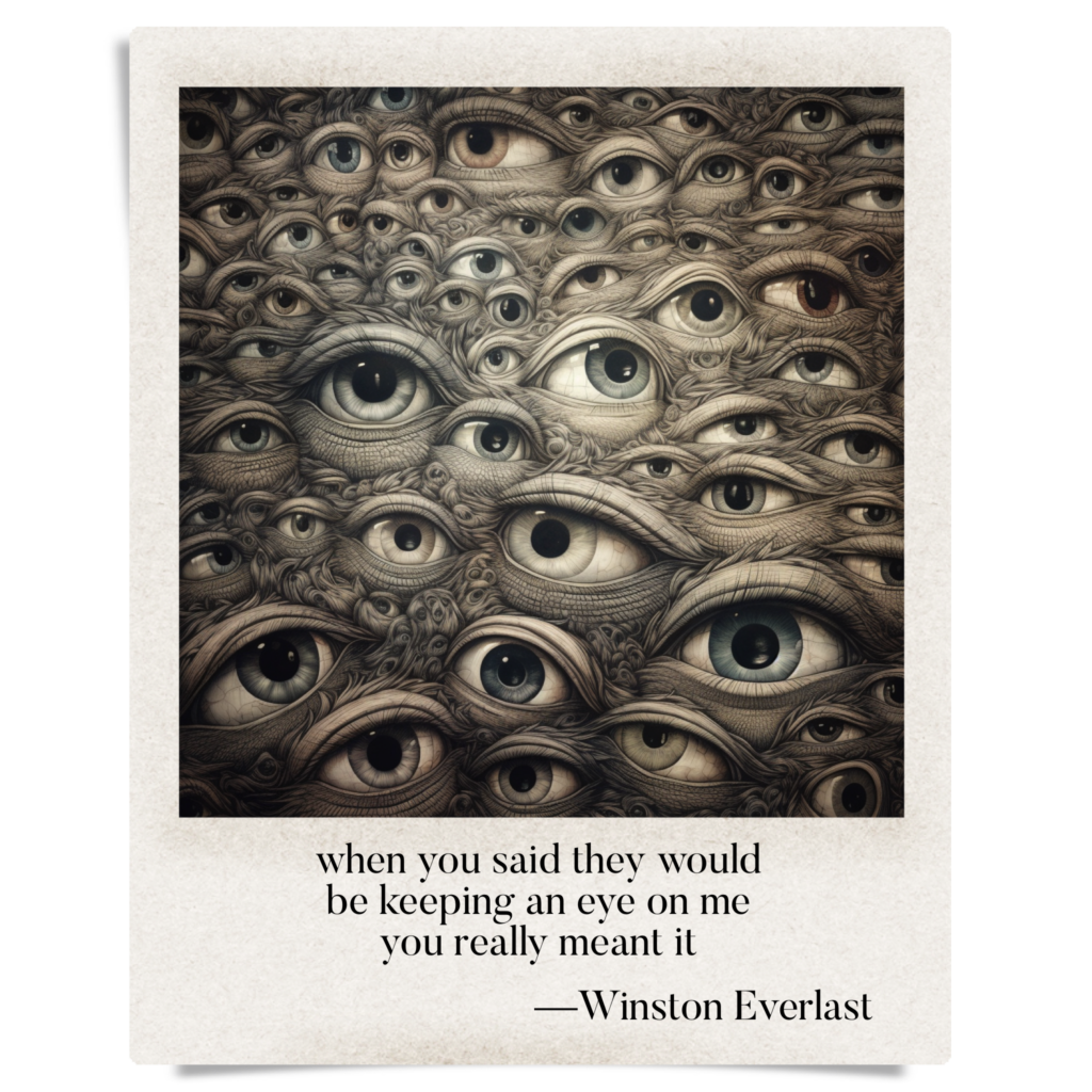 when you said they would / be keeping an eye on me / you really meant it — haiga by Winston Everlast