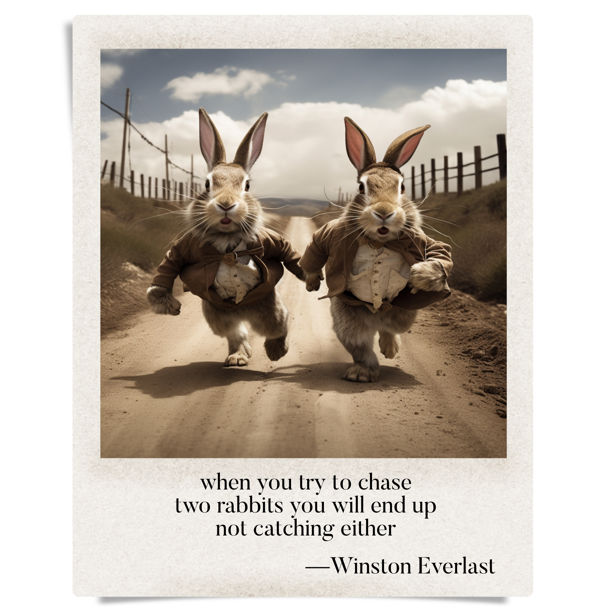 when you try to chase / two rabbits you will end up / not catching either — haiga by Winston Everlast