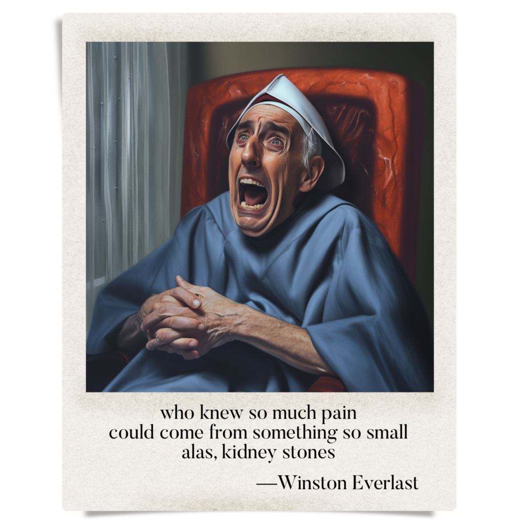 who knew so much pain / could come from something so small / alas, kidney stones — haiga by Winston Everlast