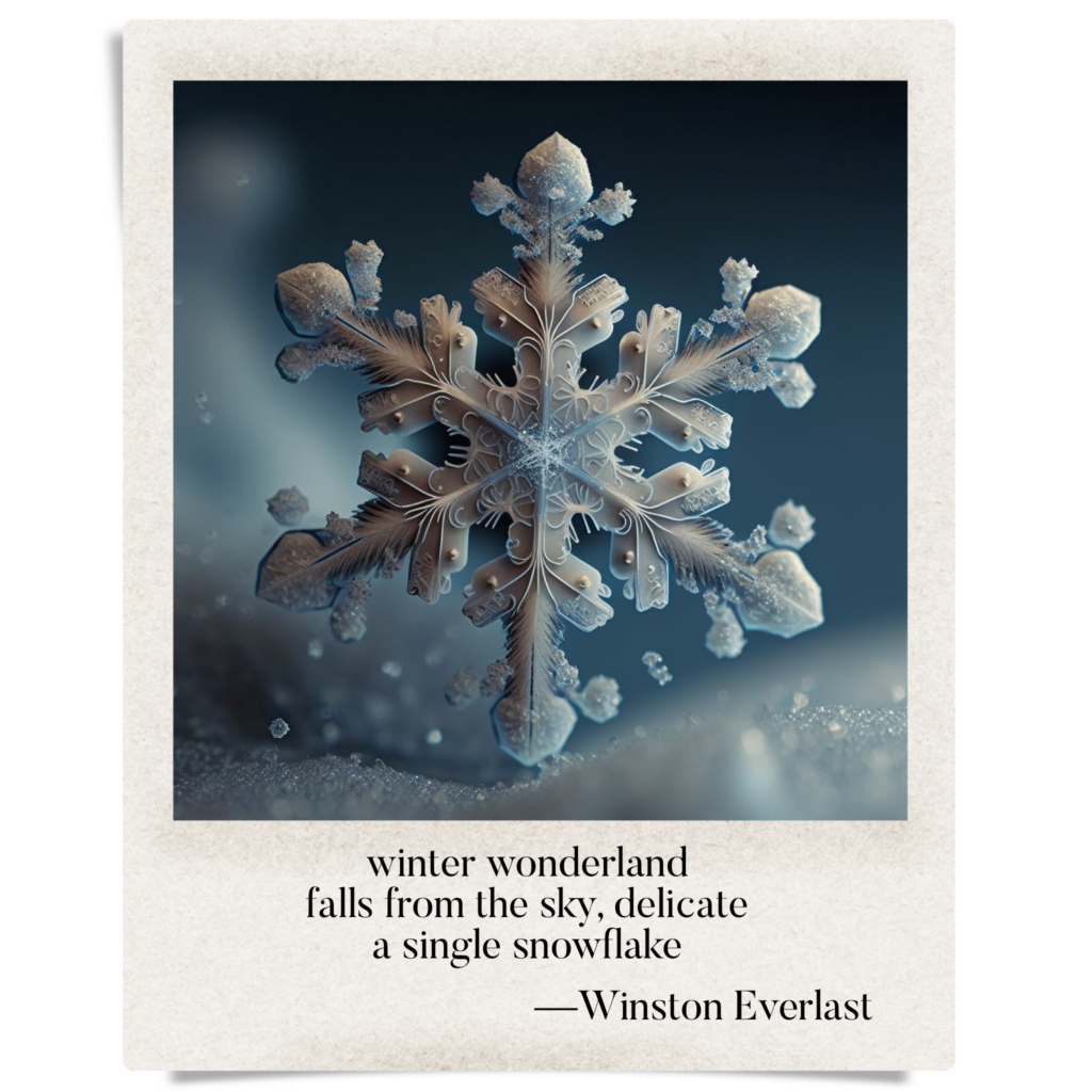 winter wonderland / falls from the sky, delicate / a single snowflake — haiga by Winston Everlast