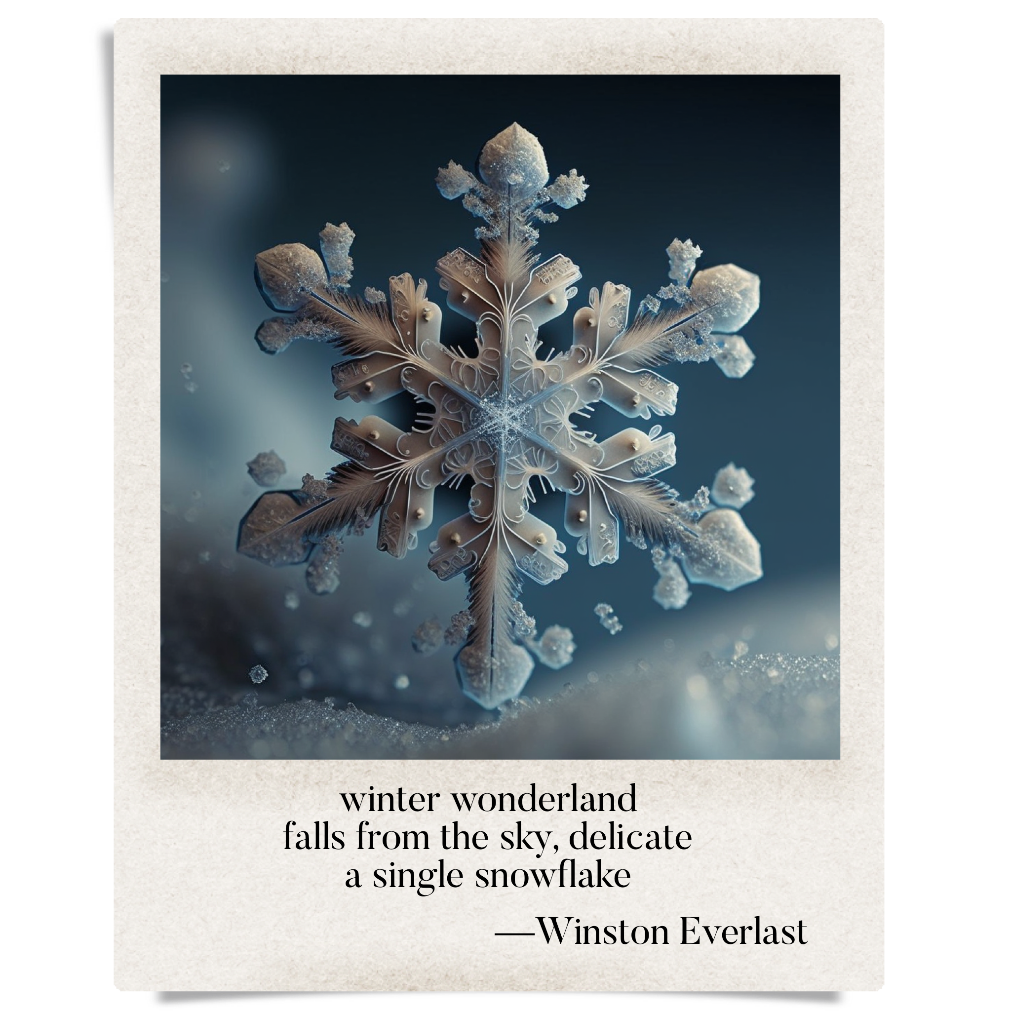 winter wonderland / falls from the sky, delicate / a single snowflake — haiga by Winston Everlast