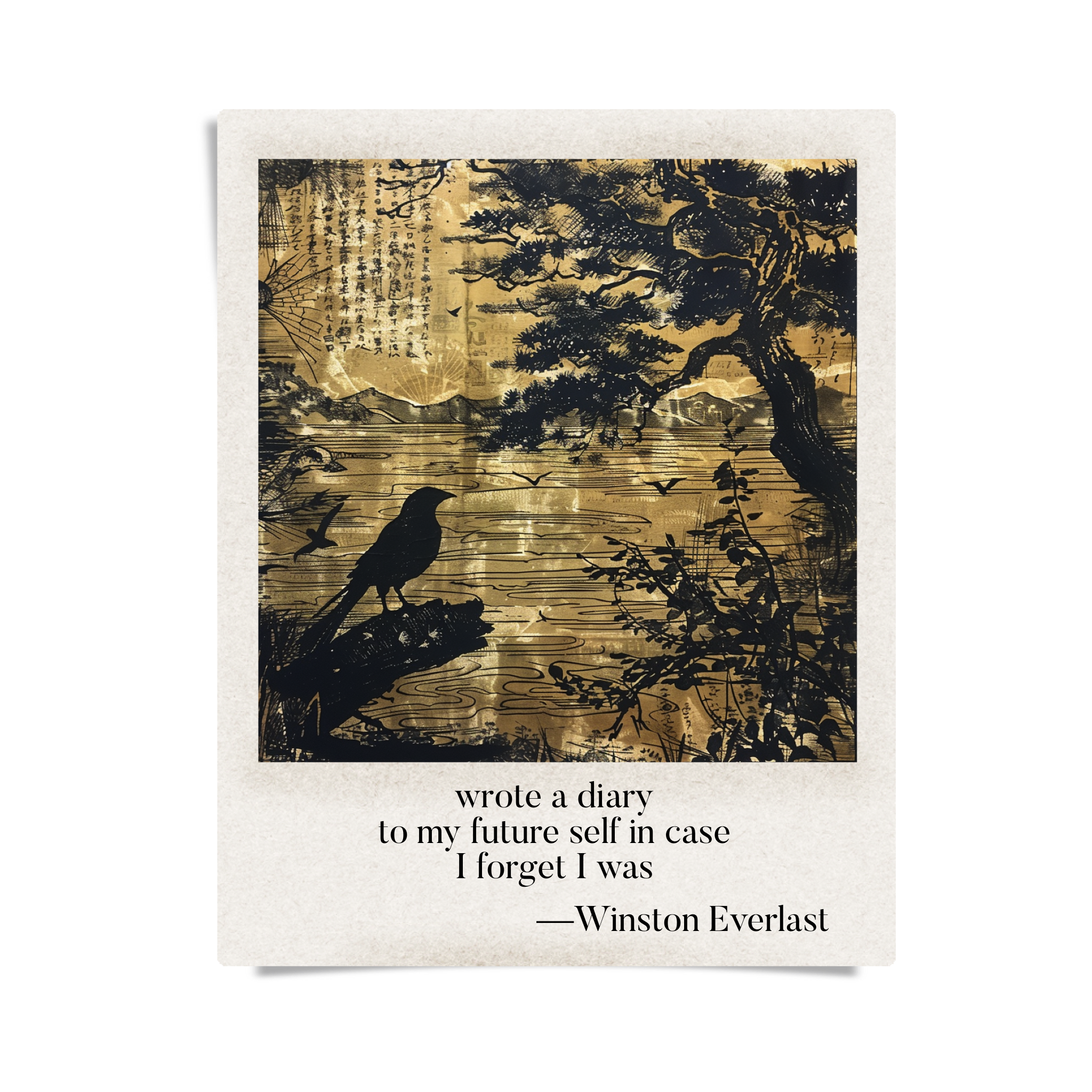 wrote a diary / to my future self in case / I forget I was — haiga by Winston Everlast