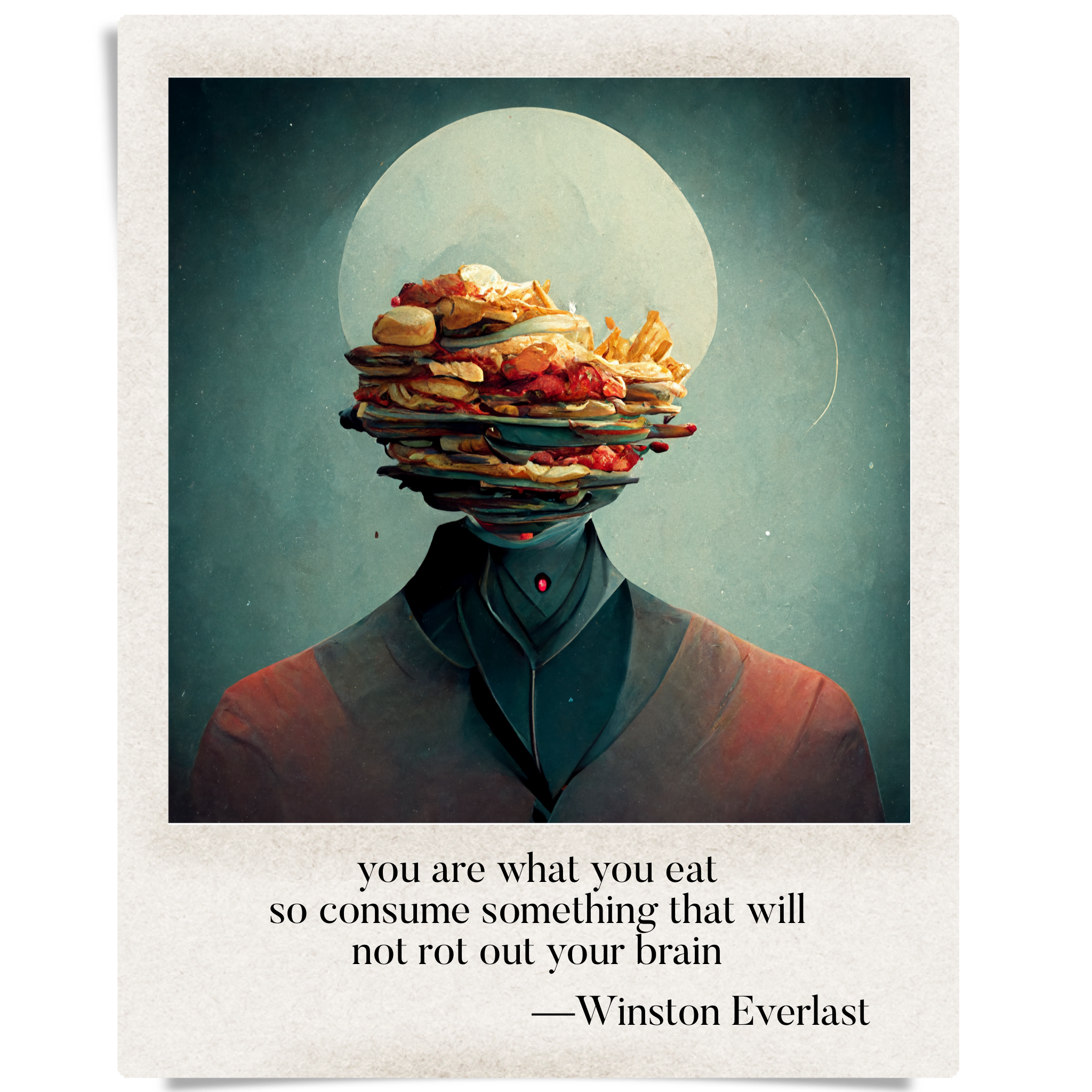 you are what you eat / so consume something that will / not rot out your brain — haiga by Winston Everlast