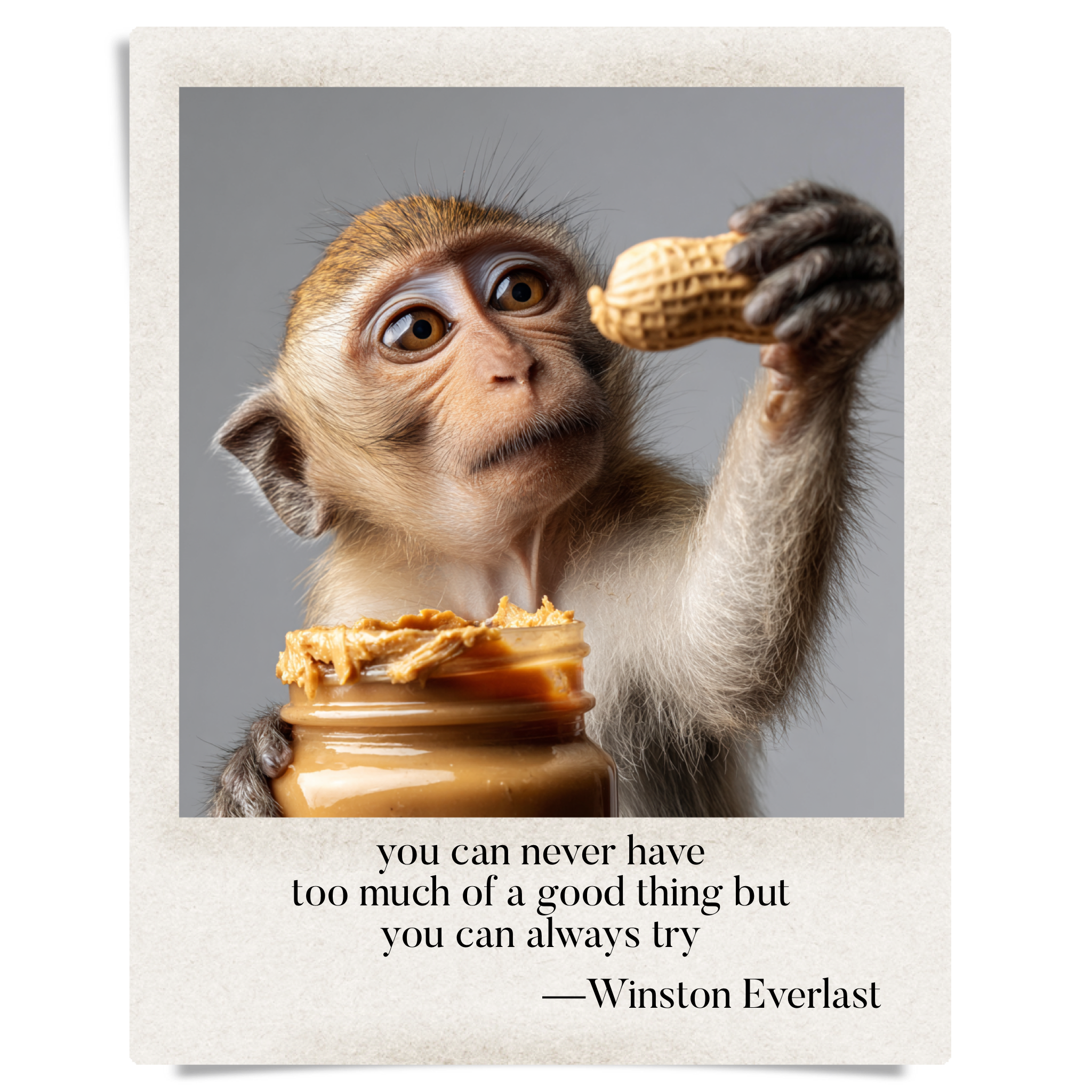 you can never have / too much of a good thing but / you can always try — haiga by Winston Everlast
