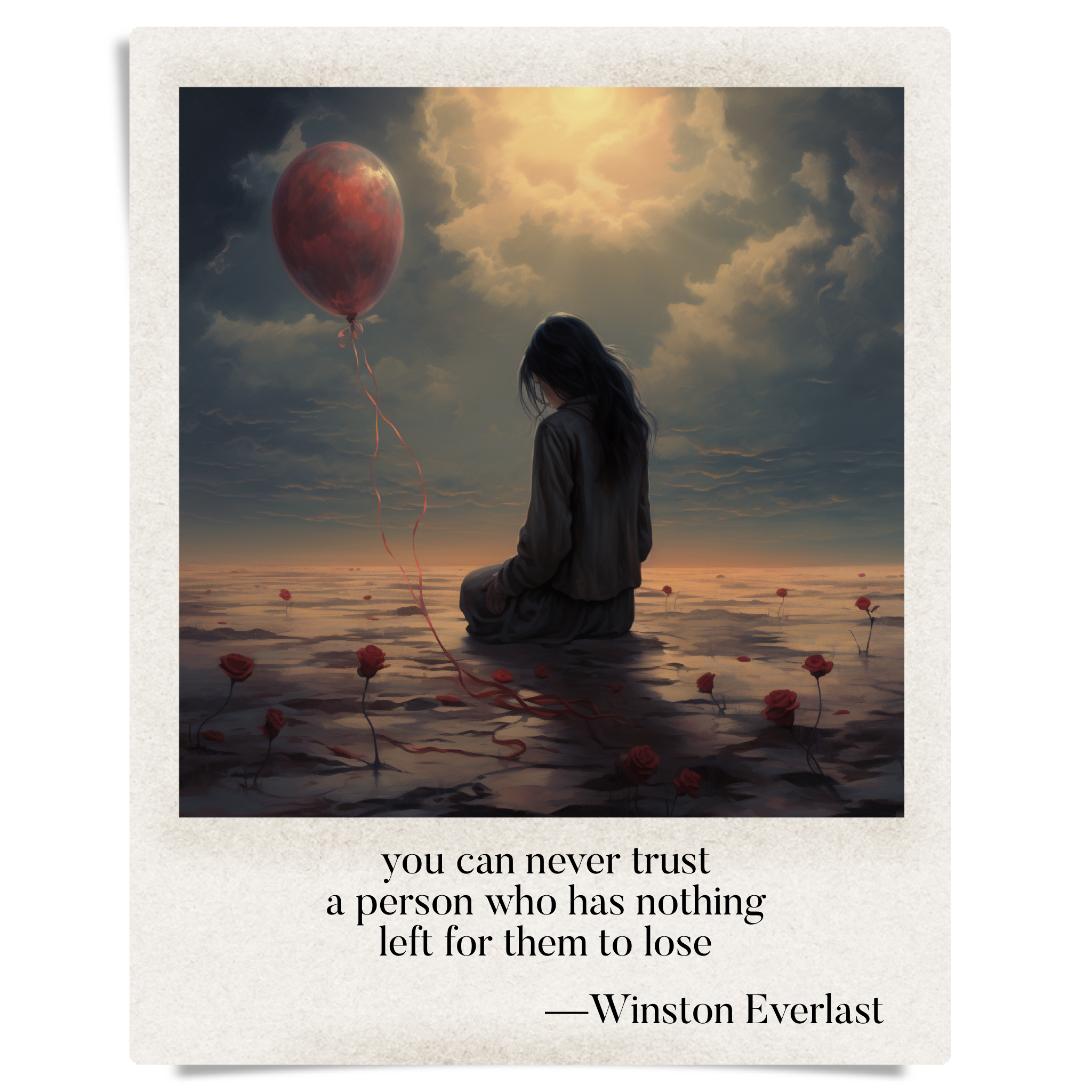 you can never trust / a person who has nothing / left for them to lose — haiga by Winston Everlast