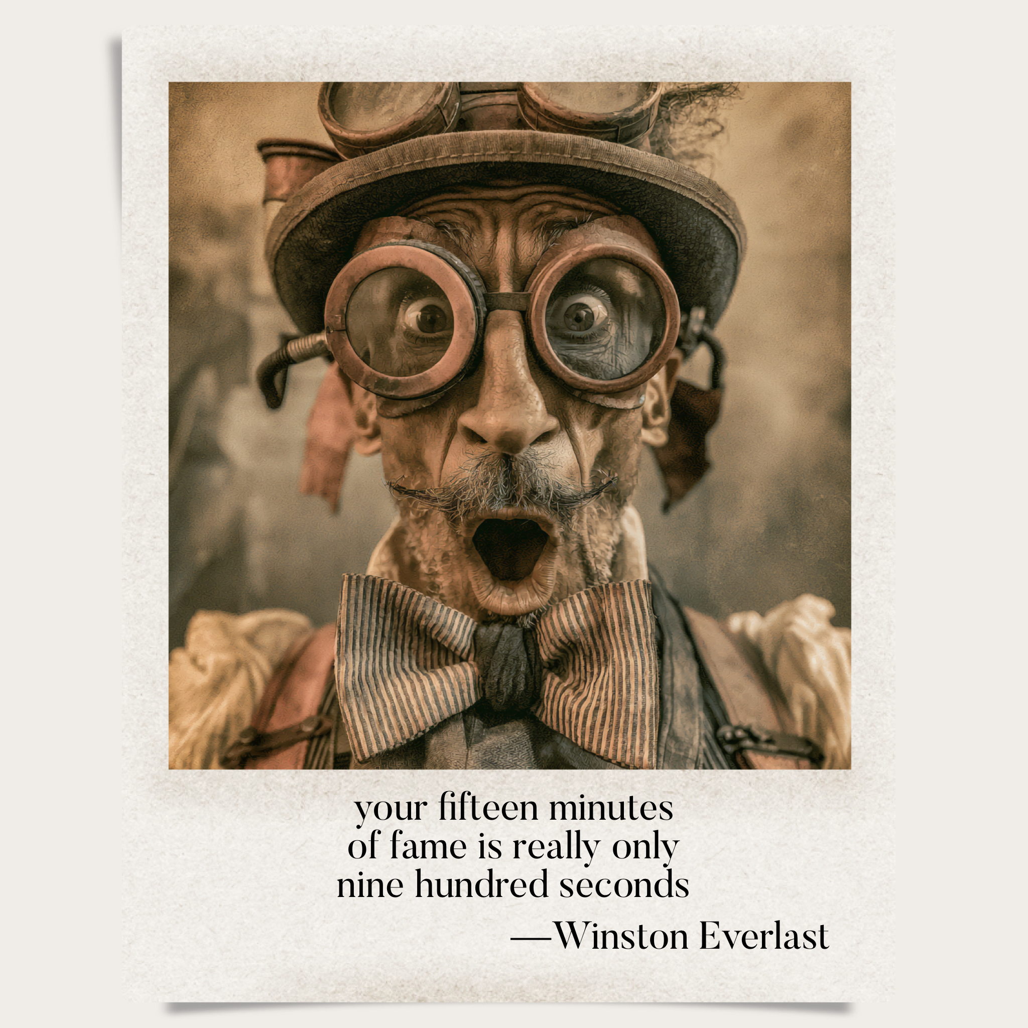 your fifteen minutes / of fame is really only / nine hundred seconds — haiga by Winston Everlast