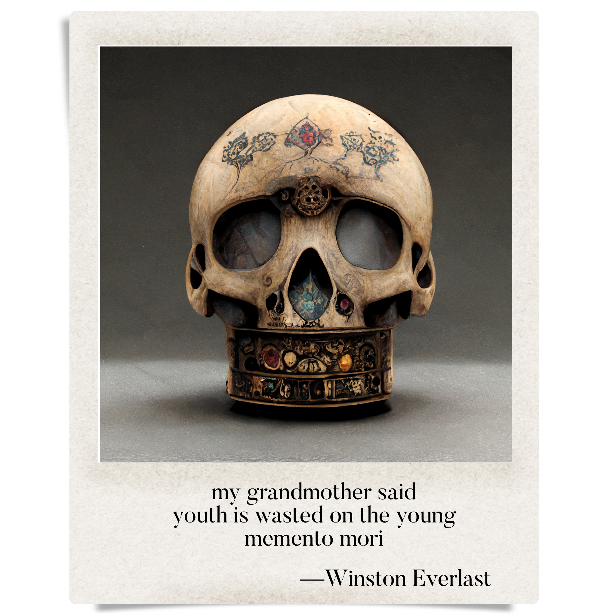 my grandmother said / youth is wasted on the young / memento mori — haiga by Winston Everlast