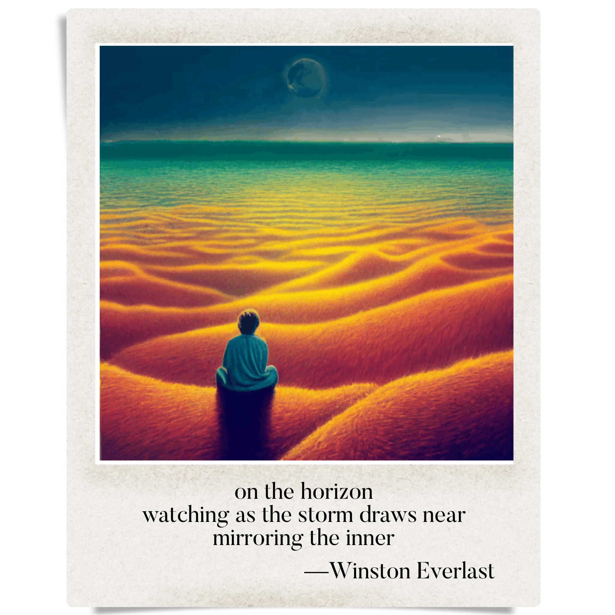 on the horizon / watching as the storm draws near / mirroring the inner — haiga by Winston Everlast
