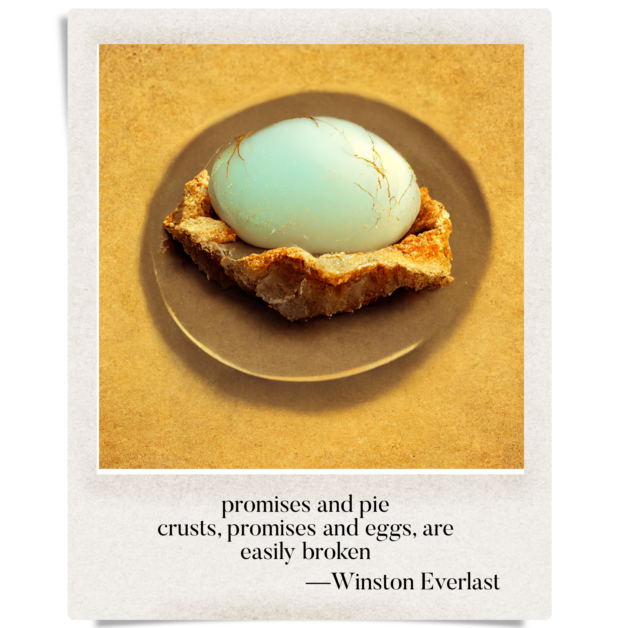 promises and pie / crusts, promises and eggs, are / easily broken — haiga by Winston Everlast