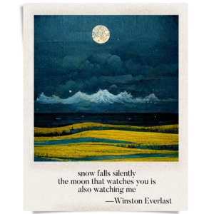 snow falls silently / the moon that watches you is / also watching me
