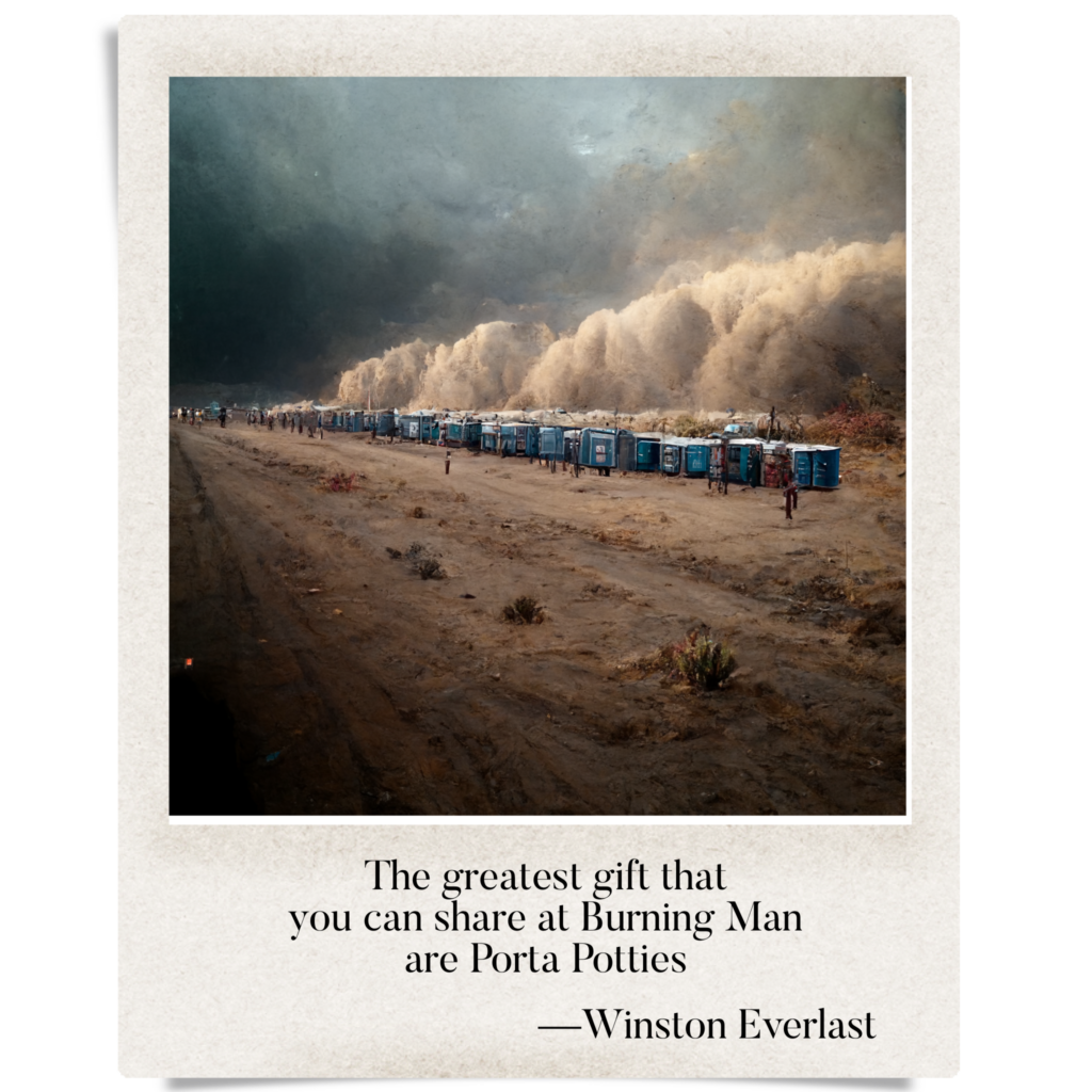 The greatest gift that / you can share at Burning Man / are Porta Potties — haiga by Winston Everlast