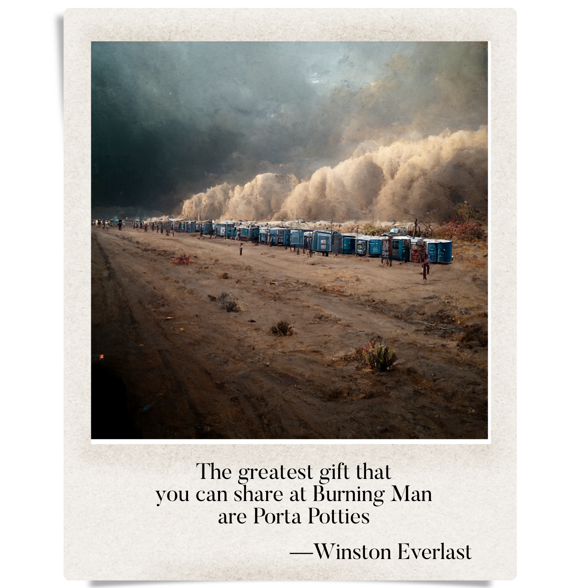 The greatest gift that / you can share at Burning Man / are Porta Potties — haiga by Winston Everlast