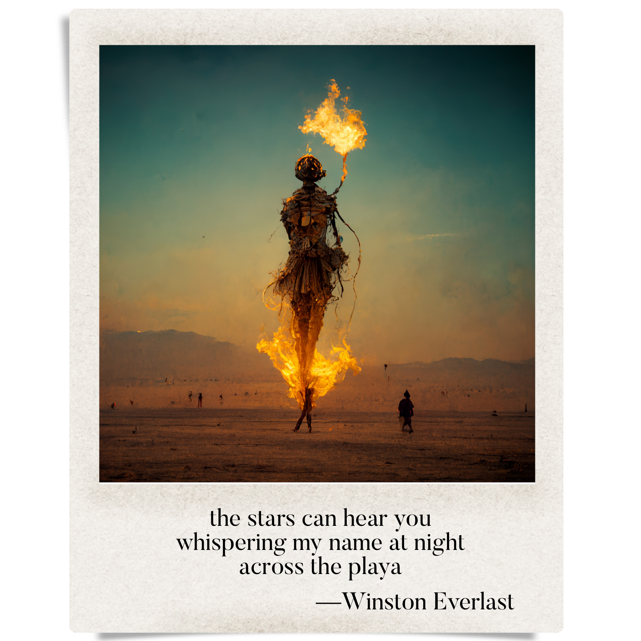 the stars can hear you / whispering my name at night / across the playa — haiga by Winston Everlast
