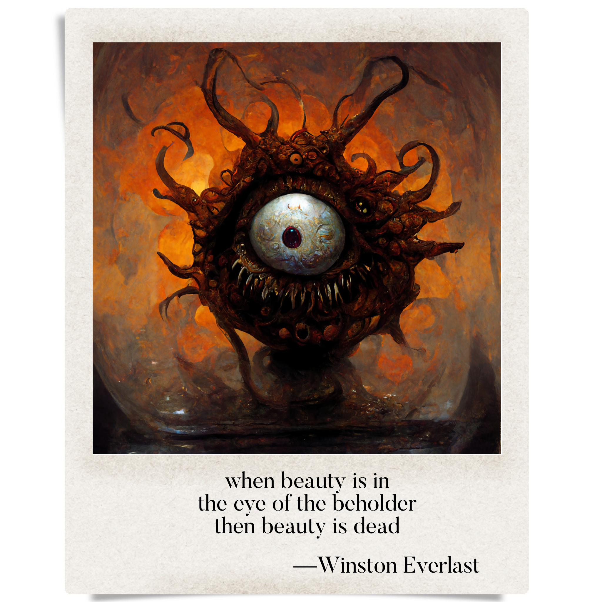 when beauty is in / the eye of the beholder / then beauty is dead — haiga by Winston Everlast