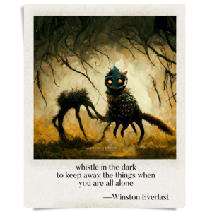 whistle in the dark / to keep away the things when / you are all alone