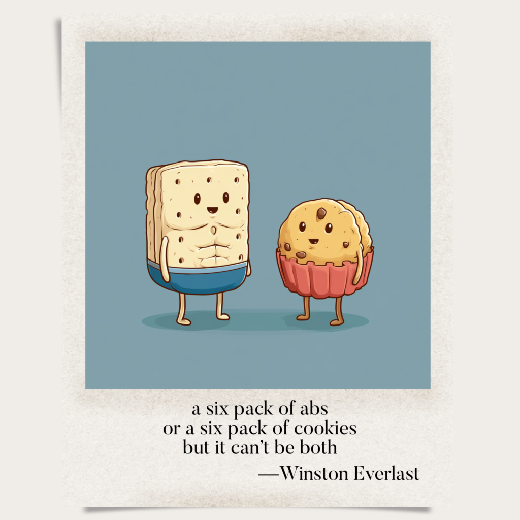 a six pack of abs / or a six pack of cookies / but it can't be both — haiga by Winston Everlast