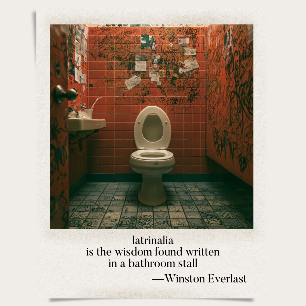 latrinalia / is the wisdom found written / in a bathroom stall — haiga by Winston Everlast
