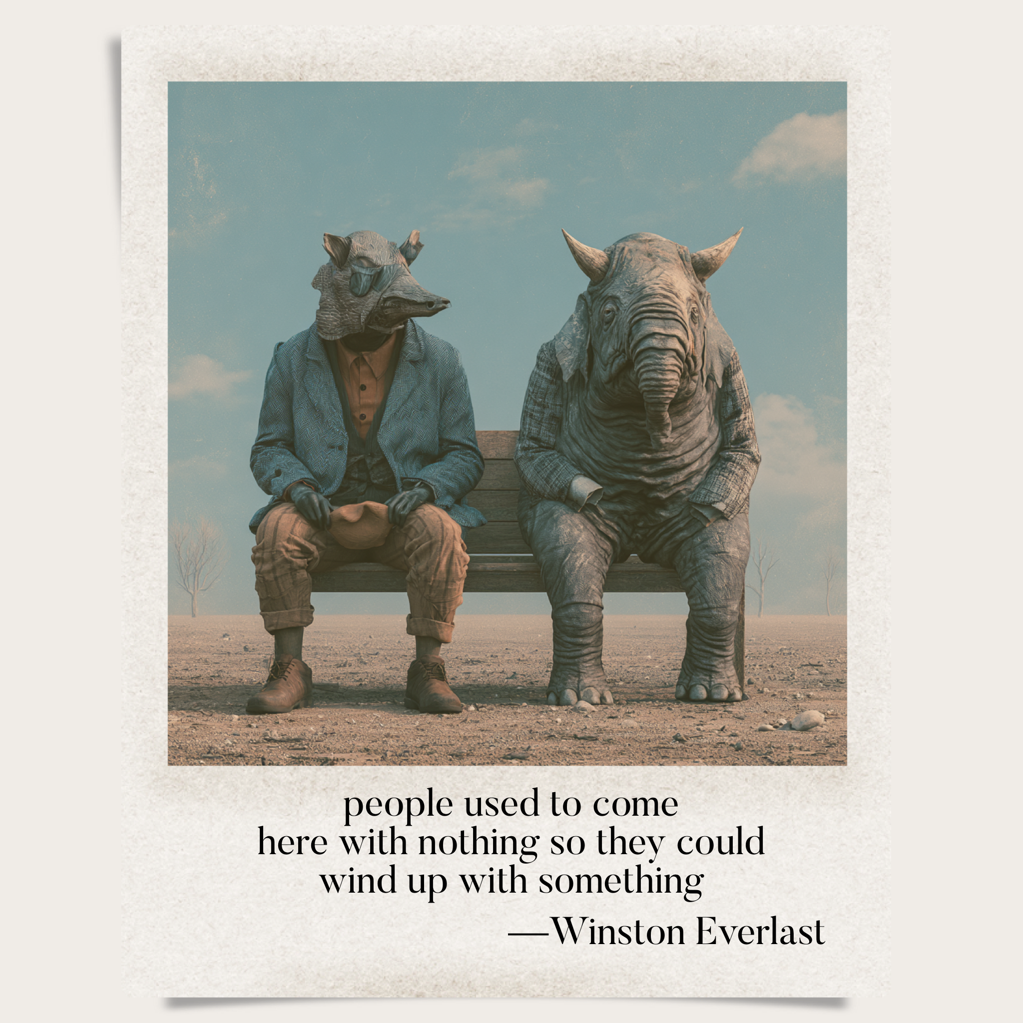 people used to come / here with nothing so they could / wind up with something — haiga by Winston Everlast