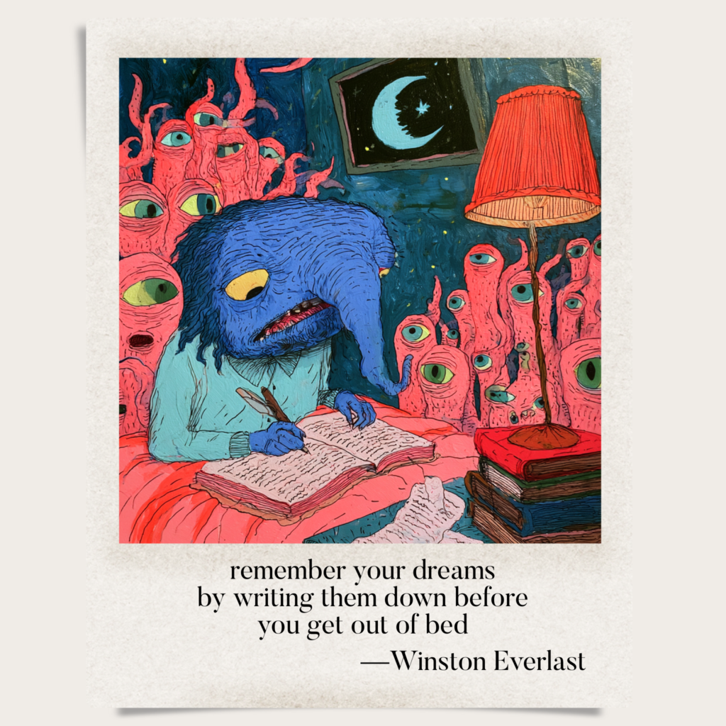 remember your dreams / by writing them down before / you get out of bed — haiga by Winston Everlast