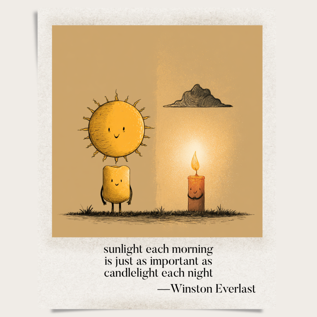 sunlight each morning / is just as important as / candlelight each night — haiga by Winston Everlast