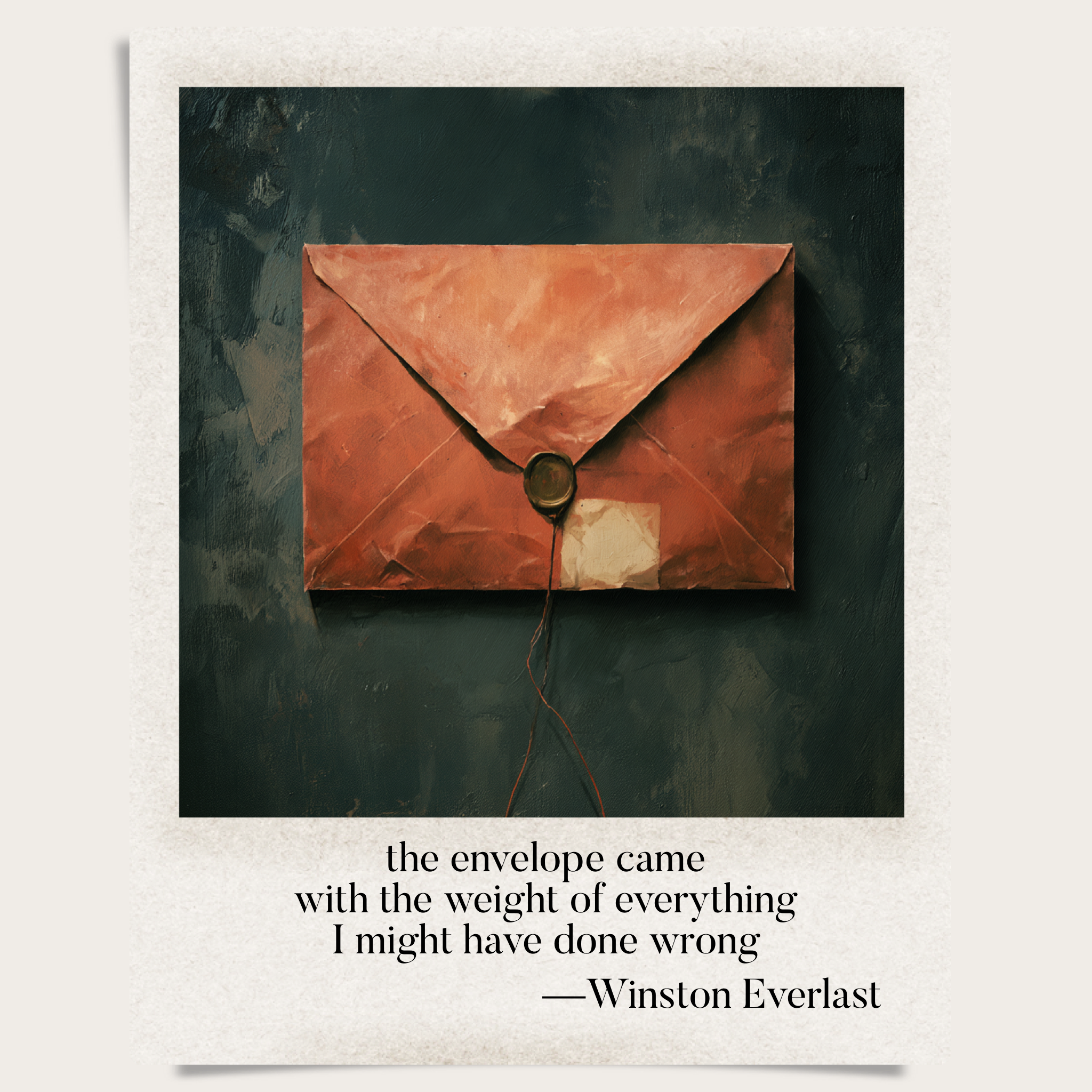 the envelope came / with the weight of everything / I might have done wrong — haiga by Winston Everlast