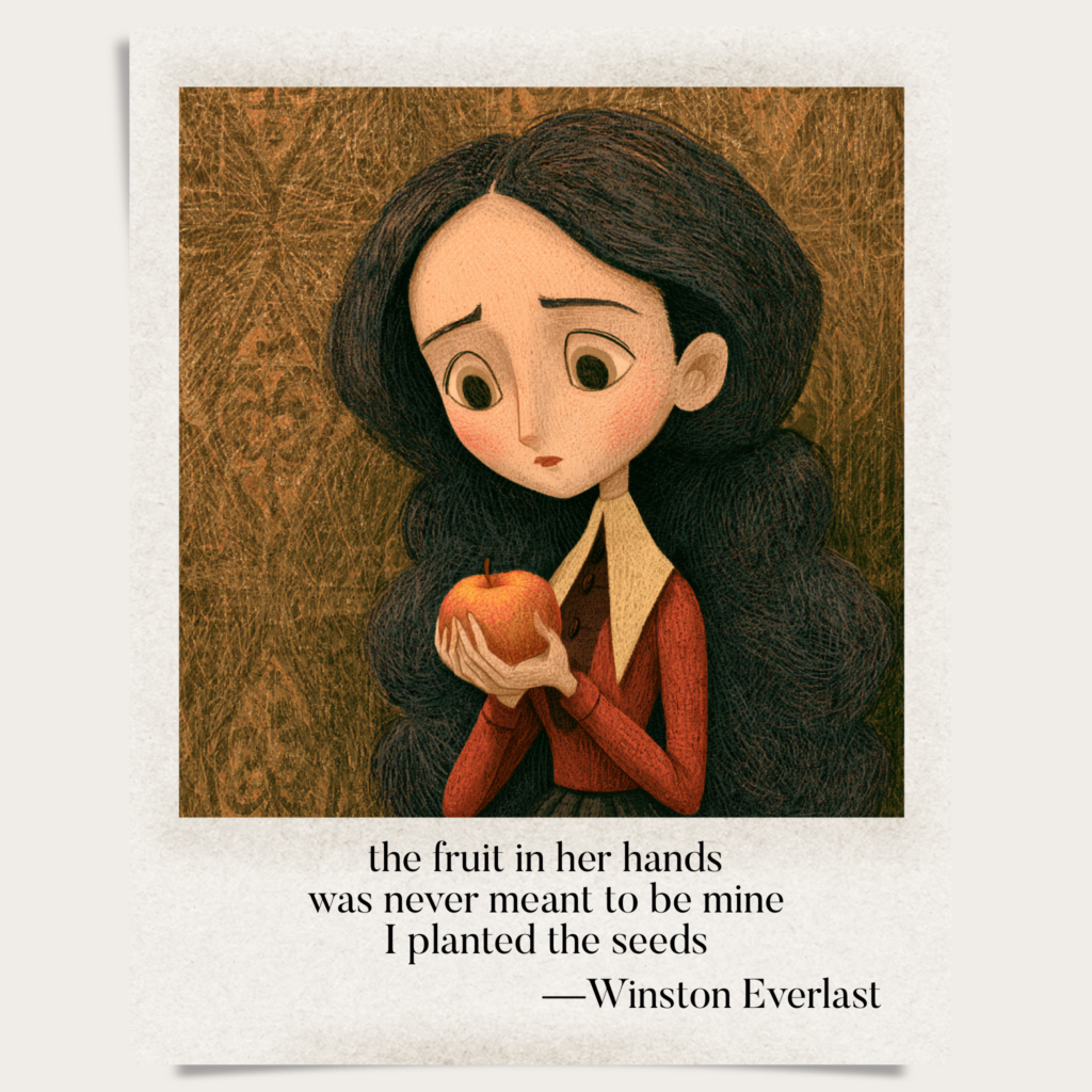 the fruit in her hands / was never meant to be mine / I planted the seeds — haiga by Winston Everlast