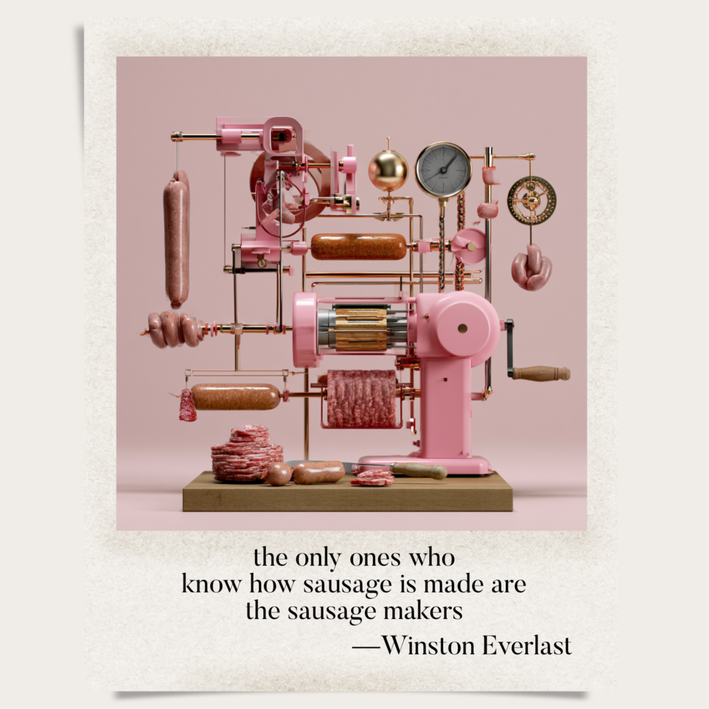 the only ones who / know how sausage is made are / the sausage makers — haiga by Winston Everlast