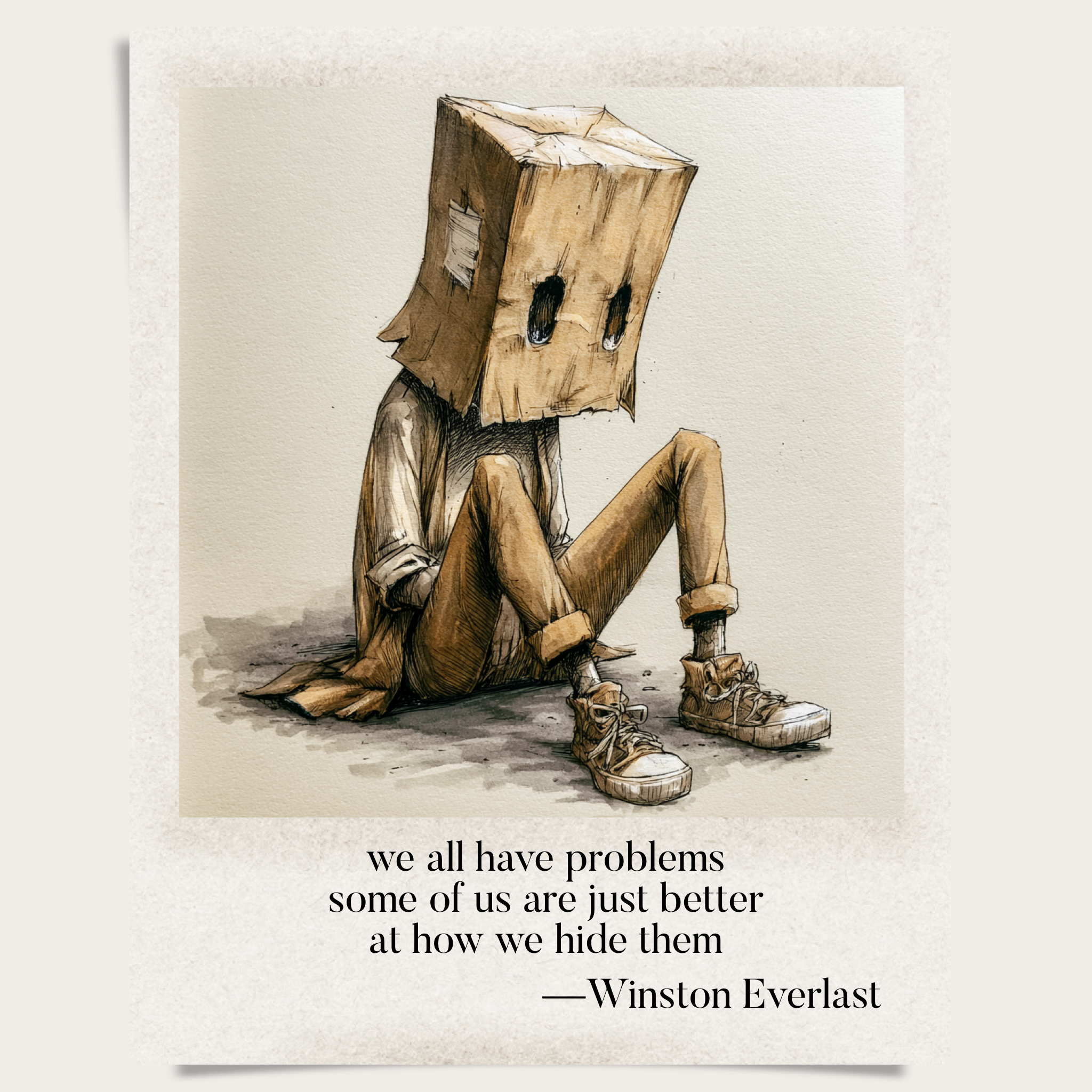 we all have problems / some of us are just better / at how we hide them — haiga by Winston Everlast