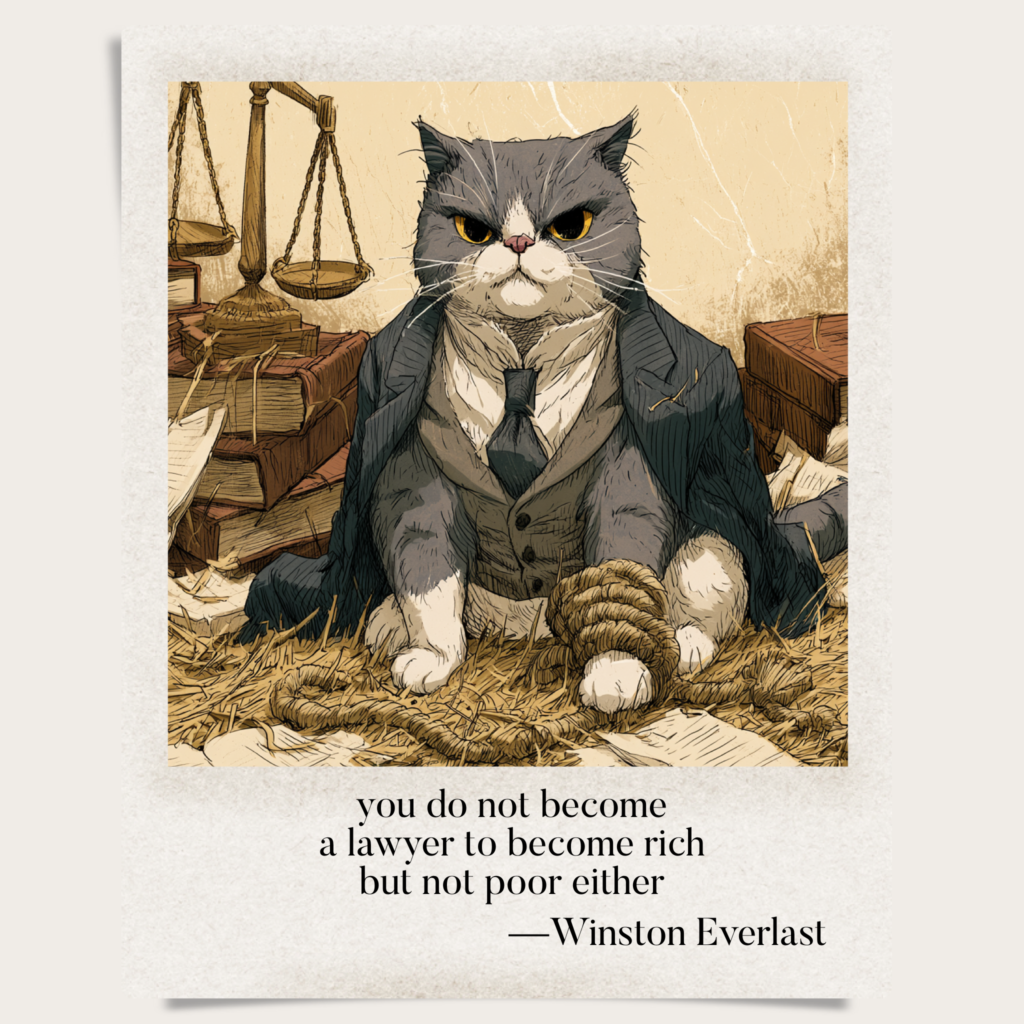 you do not become / a lawyer to become rich / but not poor either — haiga by Winston Everlast