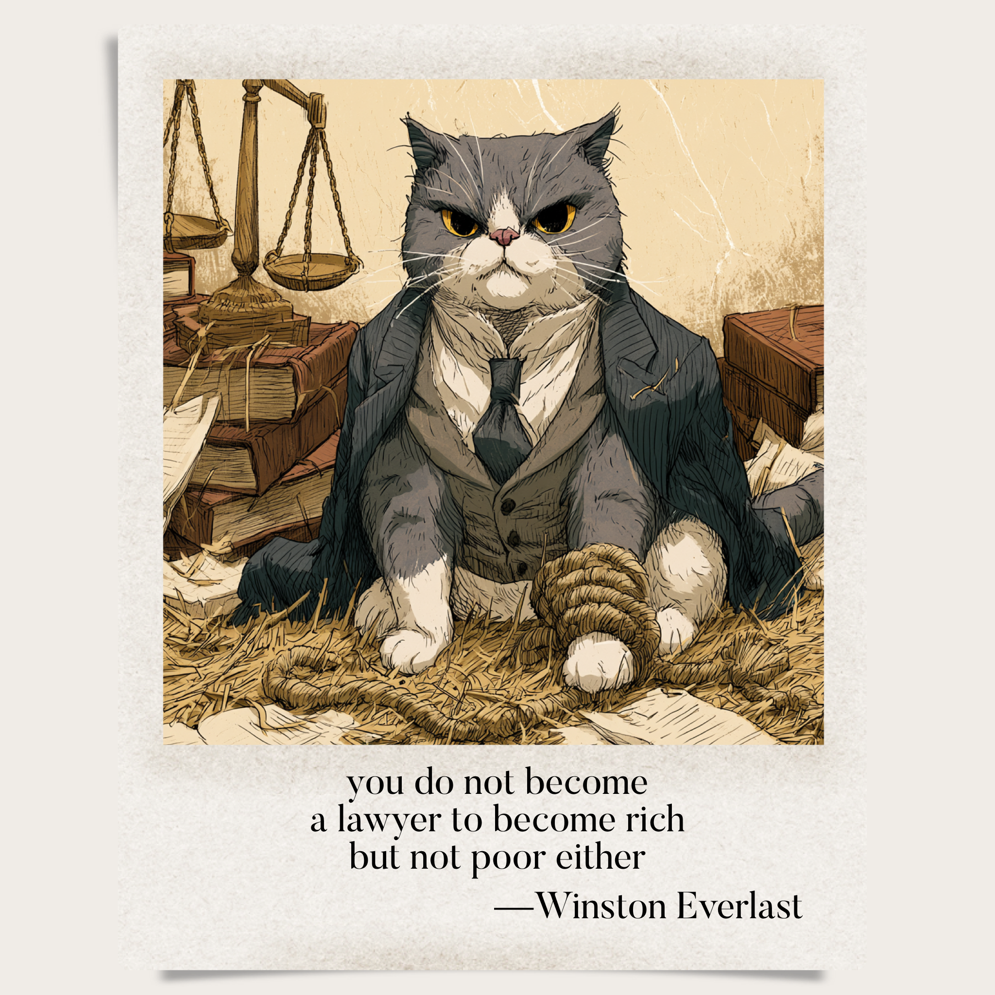 you do not become / a lawyer to become rich / but not poor either — haiga by Winston Everlast