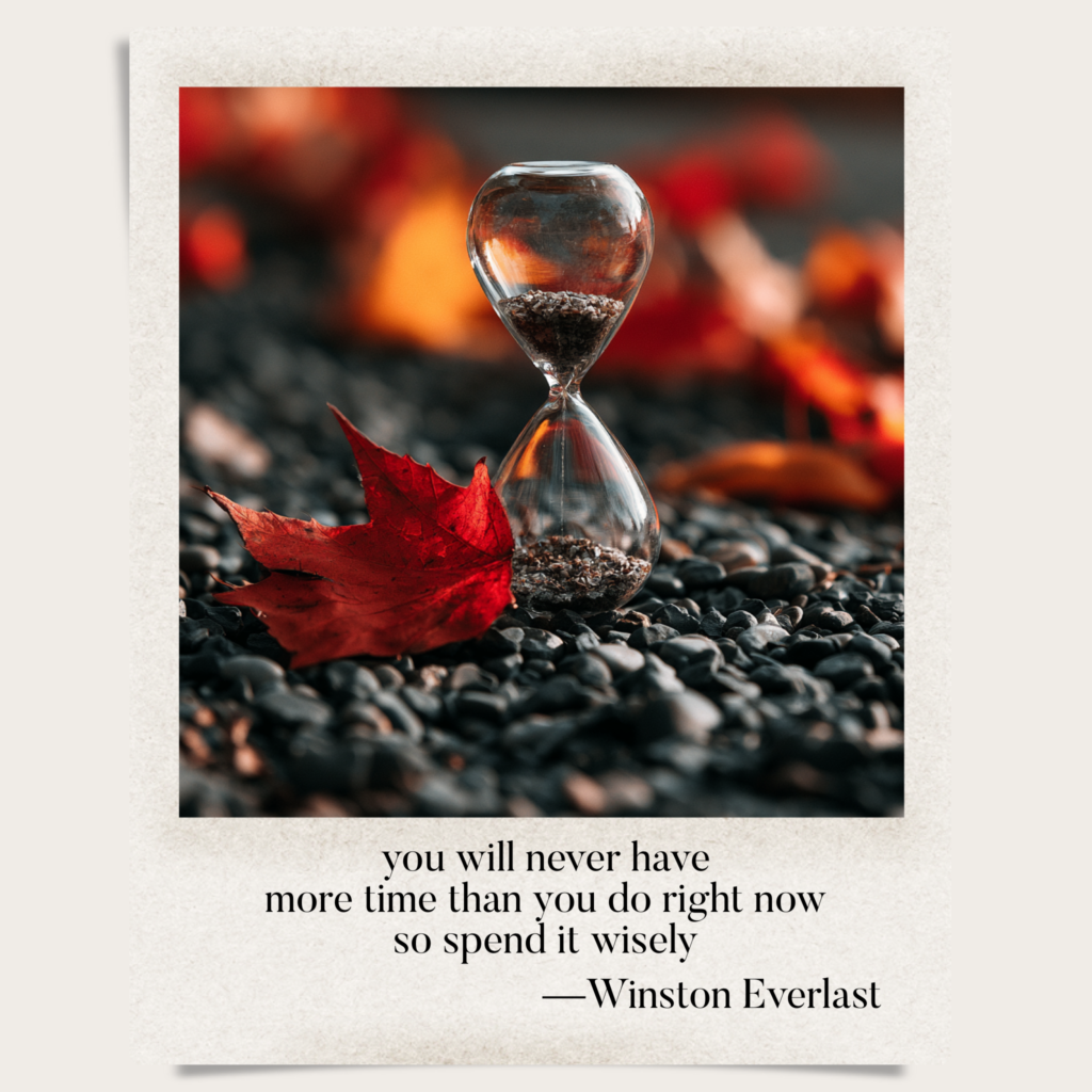 you will never have / more time than you do right now / so spend it wisely — haiga by Winston Everlast