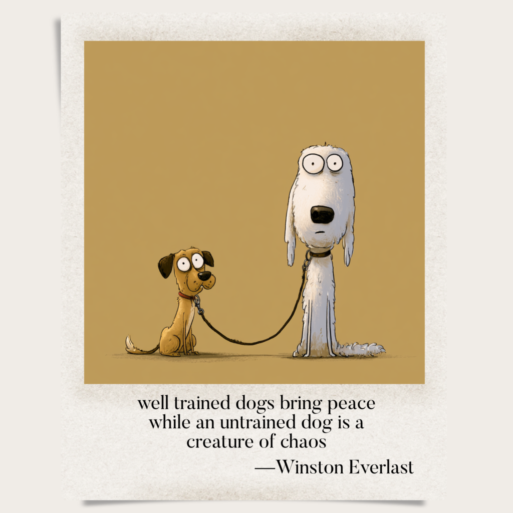 well trained dogs bring peace / while an untrained dog is a / creature of chaos — haiga by Winston Everlast